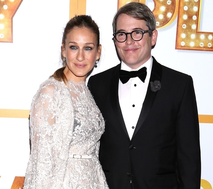 Matthew Broderick and Sarah Jessica Parker at the opening night after-party for It's Only a Play at the Marriott Marquis Hotel in New York City on October 9, 2014