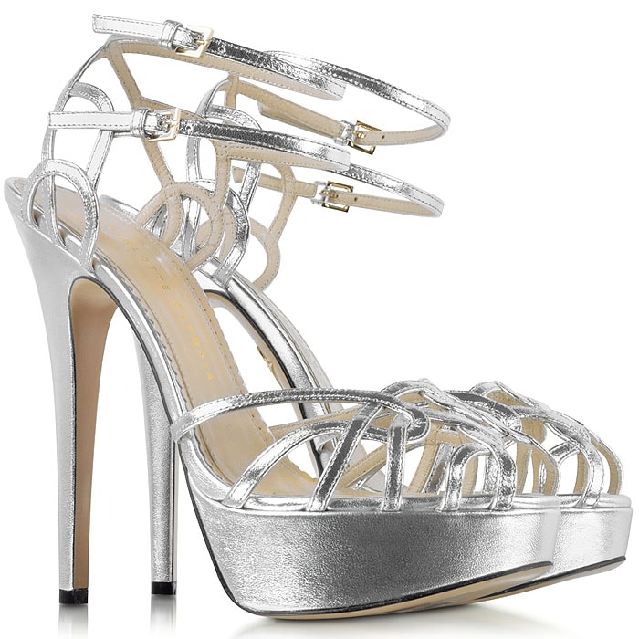 Charlotte Olympia "Ursula" Platform Sandals in Silver Metallic