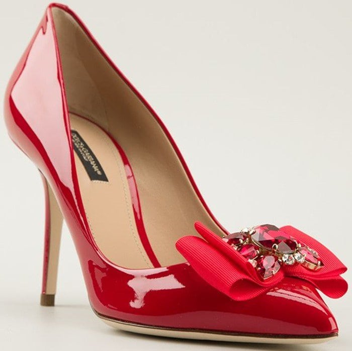 Red Dolce Gabbana Crystal-Bow Patent Leather "Bellucci K" Pumps