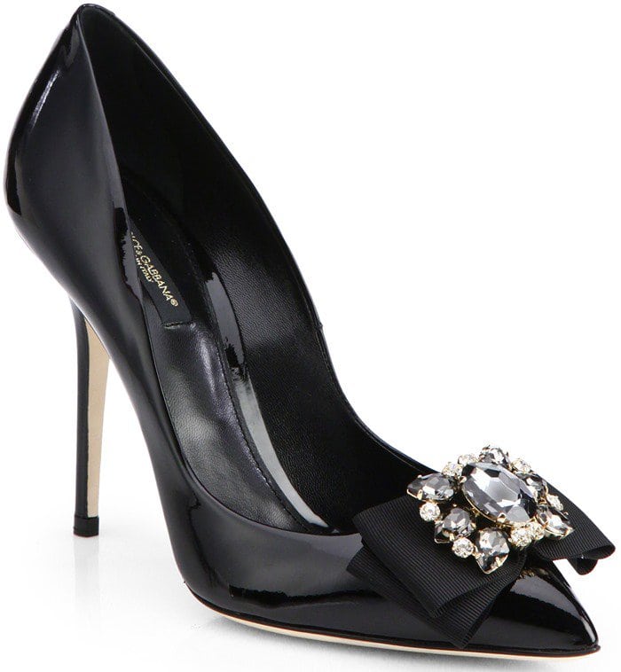 Black Dolce Gabbana Jeweled-Bow Patent Leather Pumps