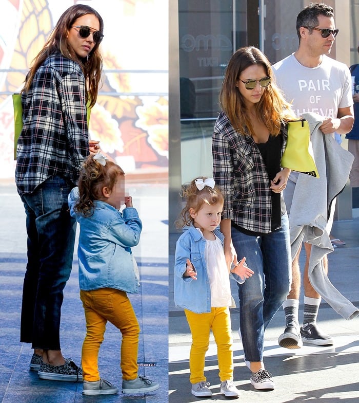 Jessica Alba and Cash Warren taking their daughters, Honor and Haven, to watch Big Hero 6 in Los Angeles on November 8, 2014