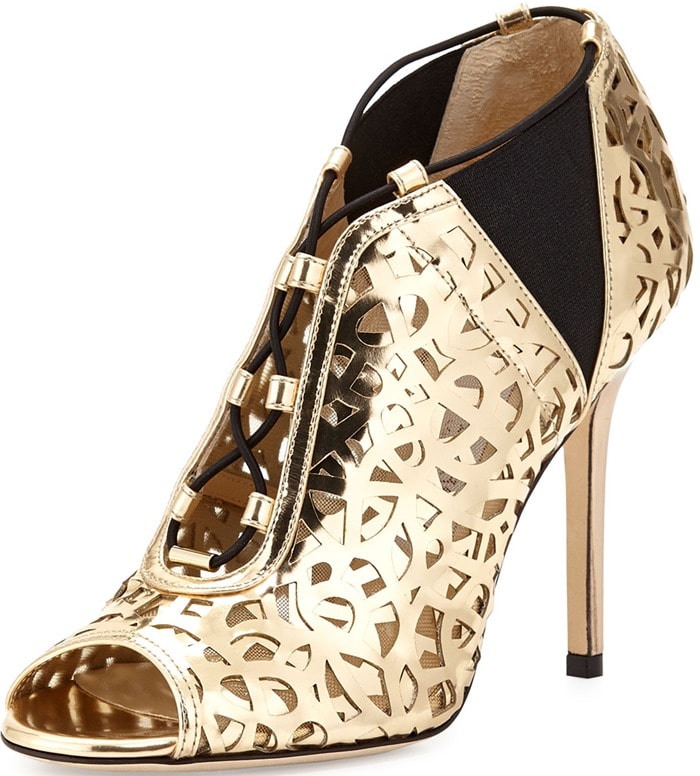 Jimmy Choo "Tactic" Lace-Up Cutout Booties in Gold