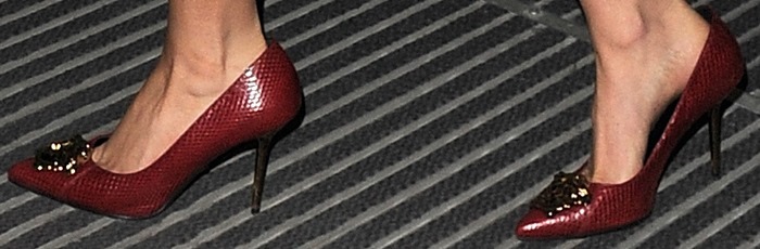 Lady Gaga shows off her feet in red calf leather Idol pumps from Versace