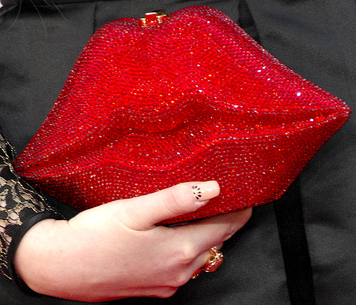 Meghan Trainor red lips clutch
