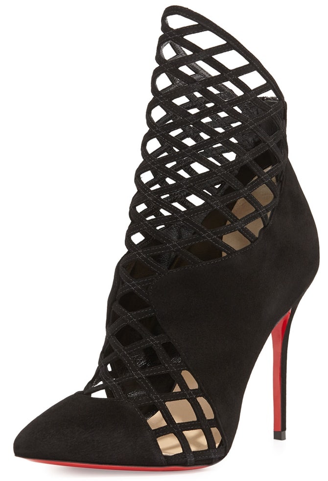 Christian Louboutin Mrs Boulglione Encage black cutout booties from the Fall Winter 2014 collection