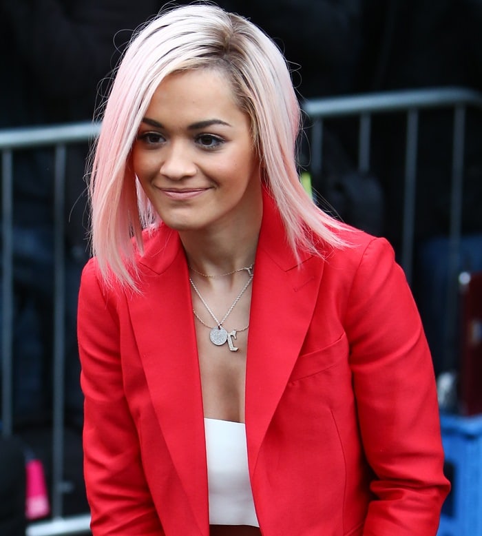 Rita Ora shows off her new pink ombre hair color