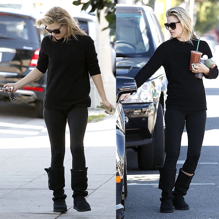Ali Larter effortlessly transitions from the gym to errands in cropped leggings, Ugg boots, and a sporty hoodie while picking up health drinks at Trader Joe's in West Hollywood on February 25, 2013