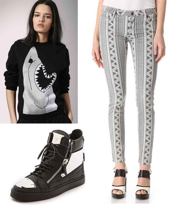 Asos Minimarket Shark Sweater / Sass Bide To There Back Jeans / Giuseppe Zanotti London Plated Zip Sneakers