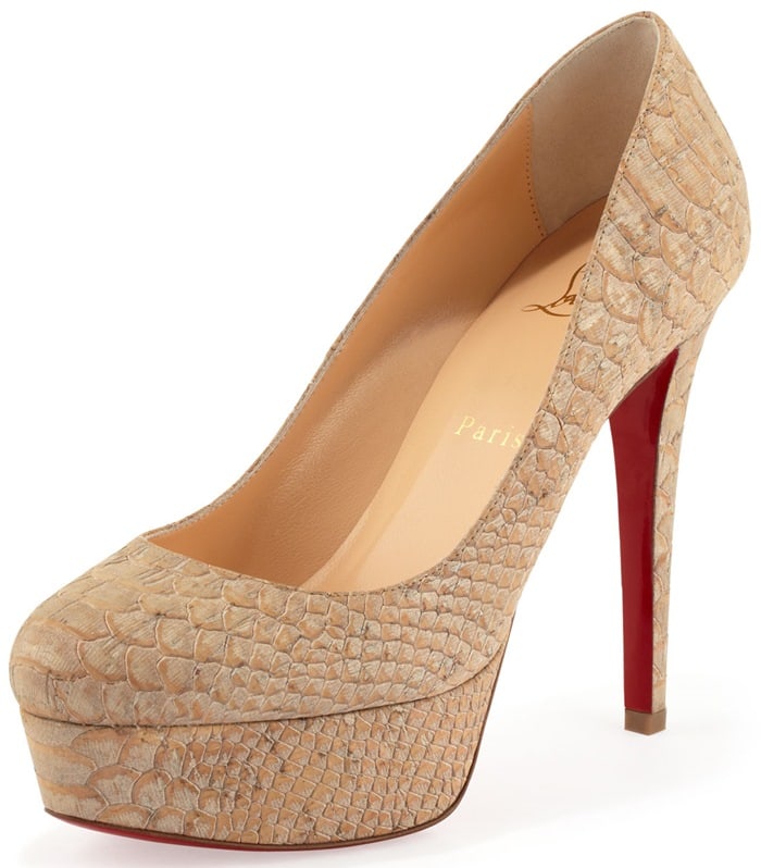 Christian Louboutin Beige Bianca Snake-print Cork Pump