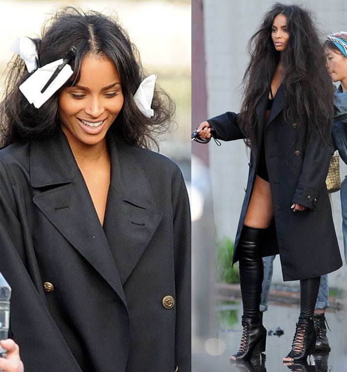 Ciara looked sexy in a risqué bondage-inspired bikini