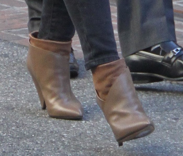 Hilary Duff's khaki Kasey cone-heel booties by IRO