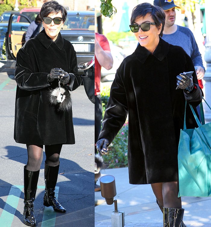 The Kardashian-Jenner matriarch steps out in a minimalist black ensemble and oversized sunglasses, letting her mirror-shine Saint Laurent boots catch the California light
