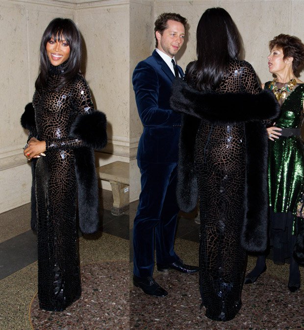 Naomi Campbell exuded sophistication in a floor-length Tom Ford mosaic-effect dress at the American Museum of Natural History Gala