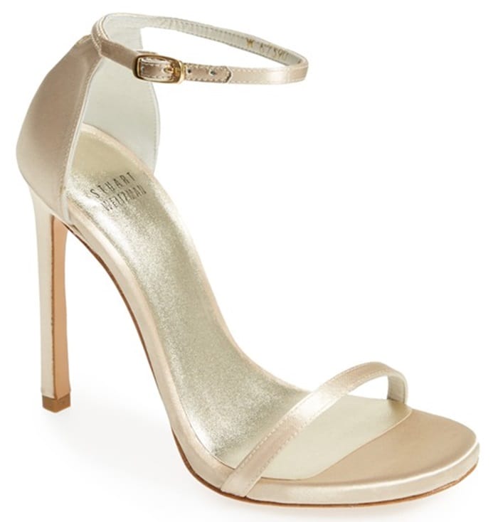 Stuart Weitzman Nudist Sandals in Blonde Satin