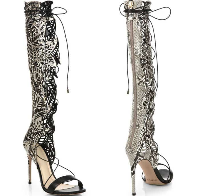 Alexandre Birman Python Leather Lace-Up Sandals