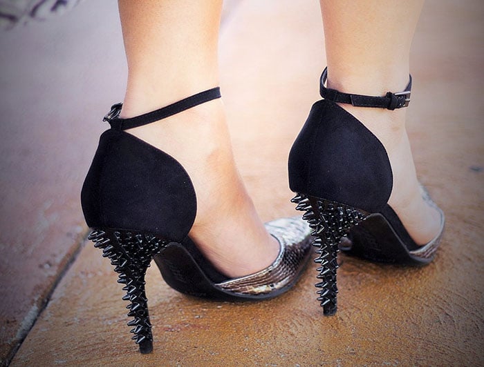 Alice's shoes also boast edgy spiked heels
