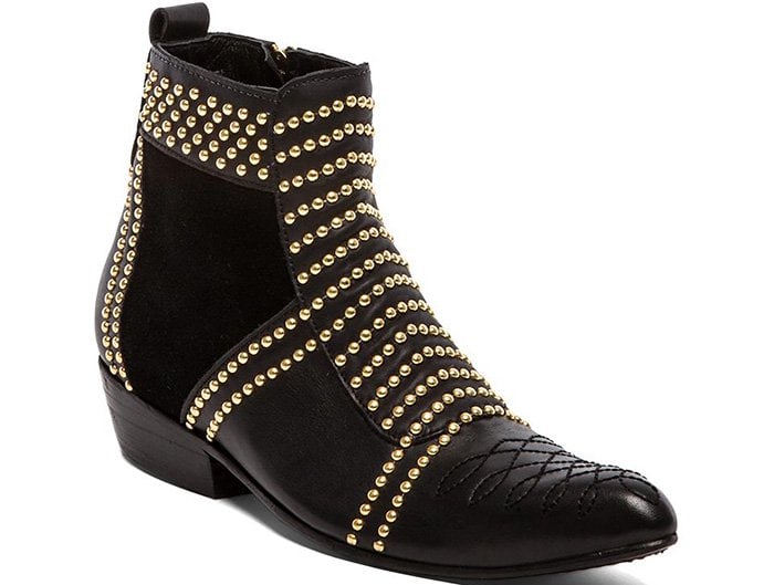 Black Anine Bing Western ankle boot with rows of gold-tone studs and a low stacked heel