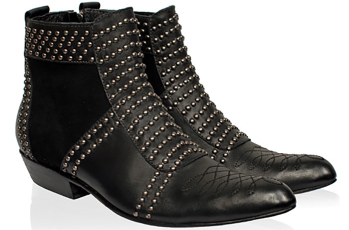 Black Anine Bing Western ankle boots with silver-tone studs, pointed toes, and stitched detailing