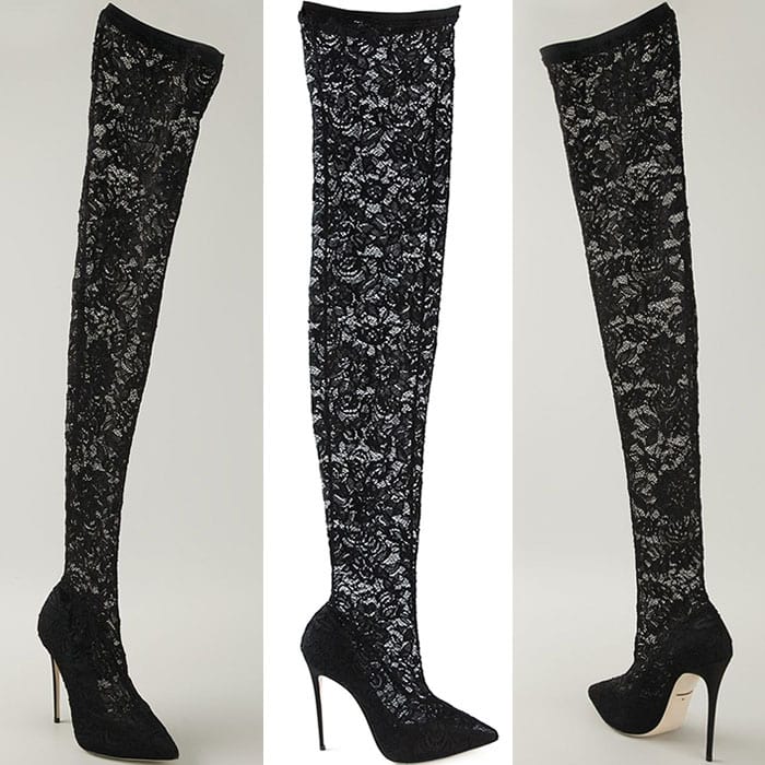 Dolce Gabbana Floral Lace Over-the-Knee Boots