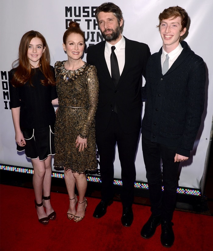 Liv Freundlich, Julianne Moore, Bart Freundlich, and Caleb Freundlich at the Museum of The Moving Image event held at 583 Park Avenue in New York City on January 21, 2015