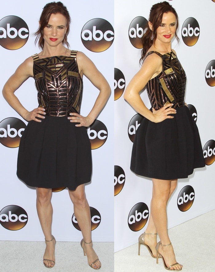 Juliette Lewis' sexy legs in a warrior princess dress from Amanda Wakeley