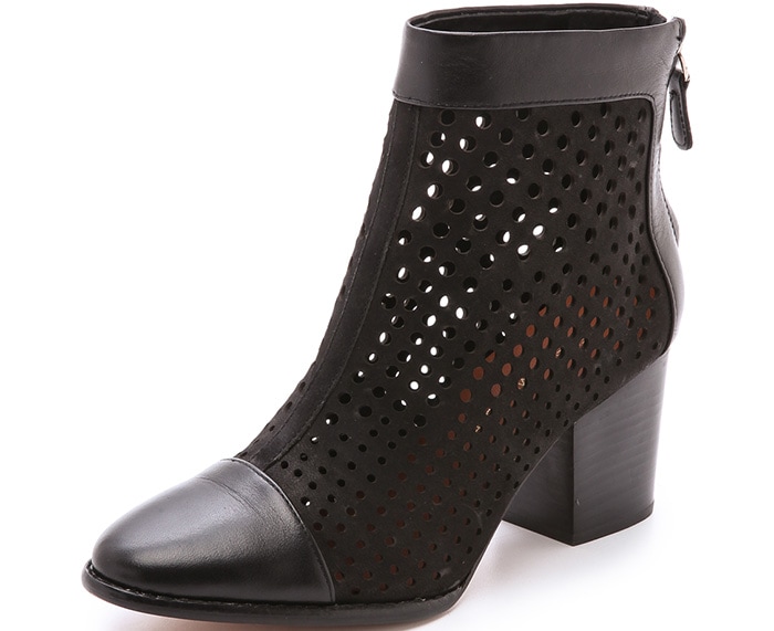These Rebecca Minkoff booties are made from laser-cut nubuck for a perforated effect