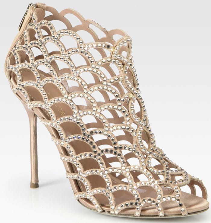 Sergio Rossi Beige Mermaid Swarovski Crystal Bootie