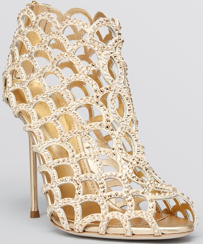 Sergio Rossi Gold Open Toe Caged Evening Sandal Booties