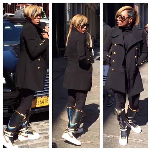 Shun Melson wearing Nike Ricardo Tisci Air Force 1 sneaker boots