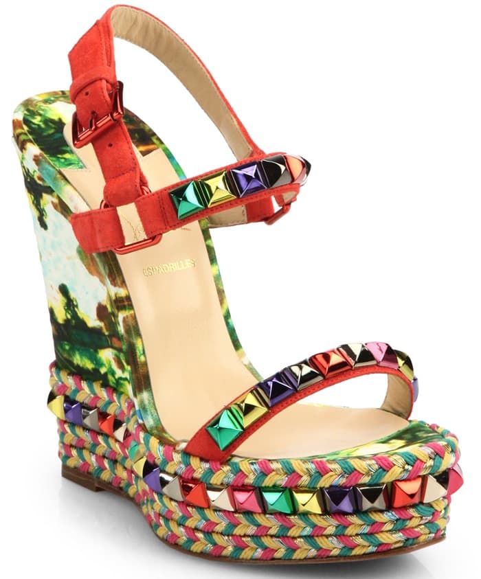Christian Louboutin Red Cataclou Suede Leather Platform Espadrilles