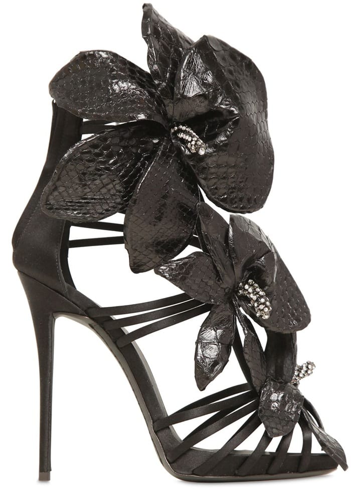 Giuseppe Zanotti Black 120Mm Silk Satin Python Sandals