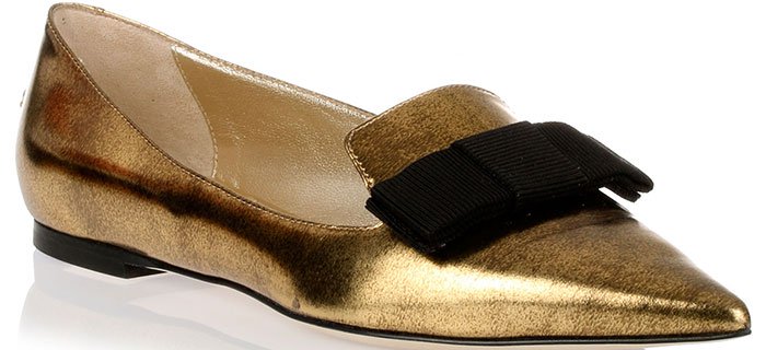 Jimmy Choo "Gala" Mirror Gold Leather Ballerina Flats