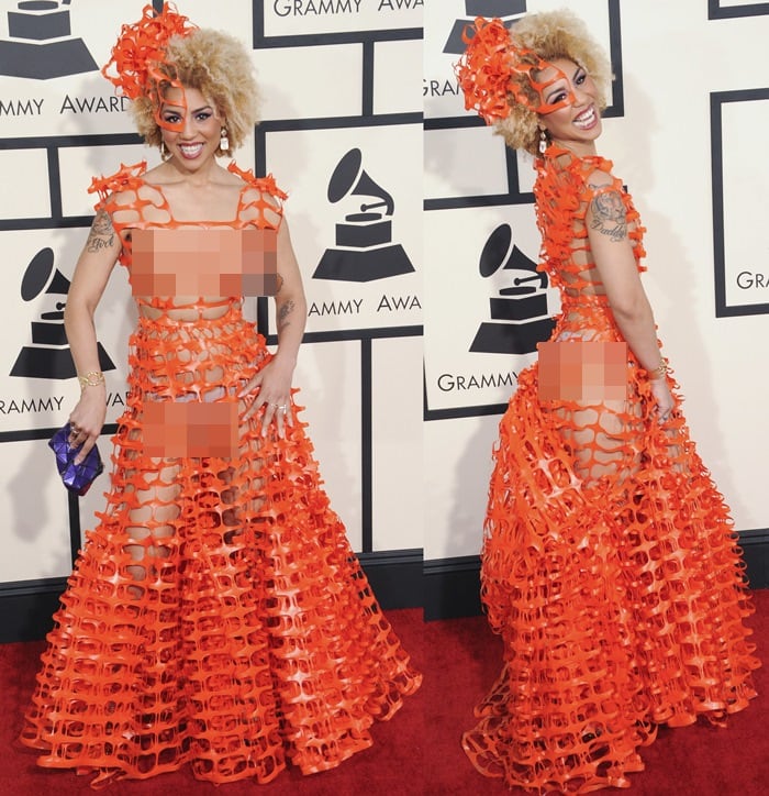 Joy Villa brought roadwork chic to the red carpet with a dress that screams 'Caution: Fashion Ahead!