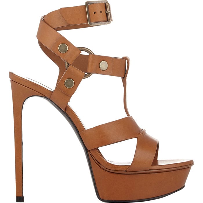 Saint Laurent Harness-Strap "Bianca" Platform Sandals in Caramel