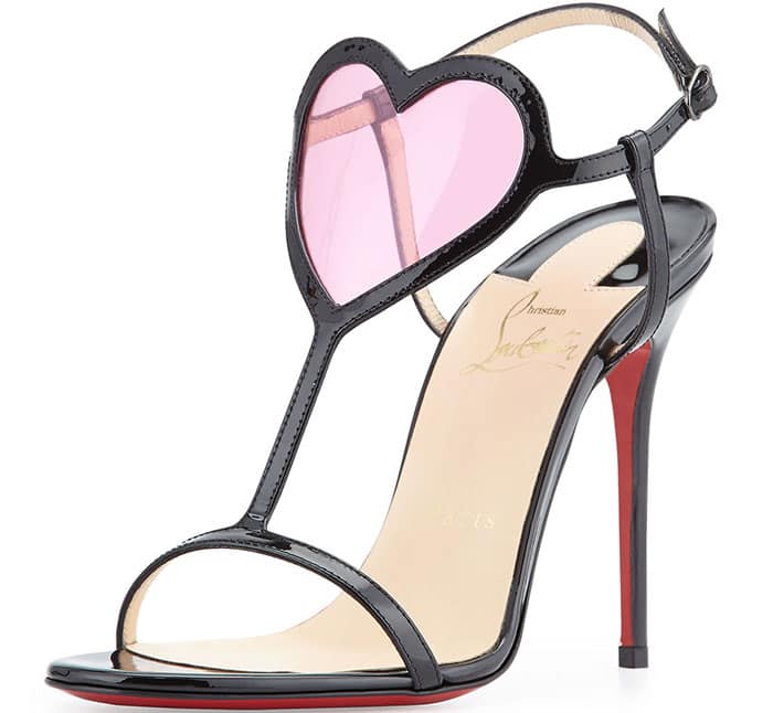Sweet yet sultry, this T-strap leather sandal is adorned with a see-through accent at the ankle that sets hearts aflutter as it flatters the curves of the foot