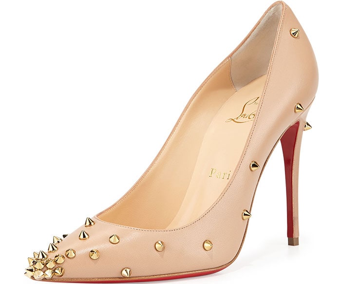 Christian Louboutin "Degraspike" Studded Leather Pumps in Nude/Gold