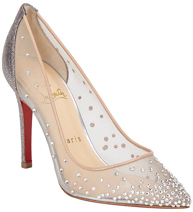Christian Louboutin “Follies” Strass Mesh Pumps in Multicolor Glitter/Nude