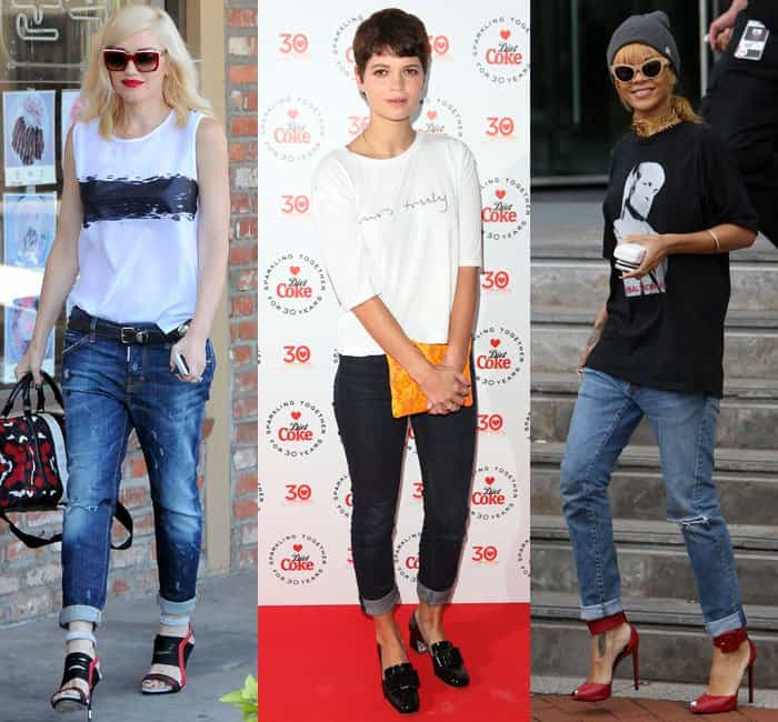 Gwen Stefani, Pixie Geldof, and Rihanna showcase how to pair cuffed jeans with stylish footwear for a chic look