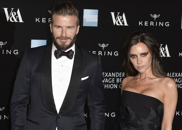 David Beckham and Victoria Beckham at the Alexander McQueen: Savage Beauty Fashion Gala held at the VA in London on March 12, 2015