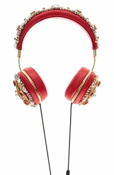 Dolce  Gabbana Red Embroidered Nappa Leather Headphones
