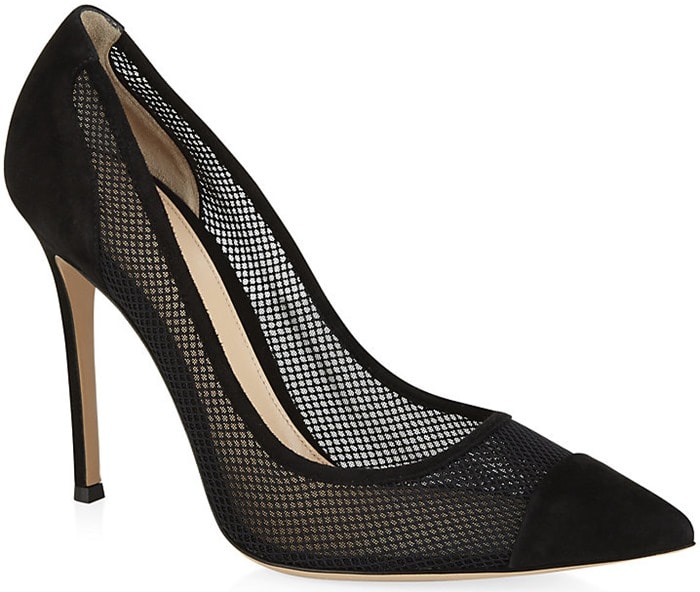 Gianvito Rossi Mesh-Insert Pointed-Toe Court Pumps