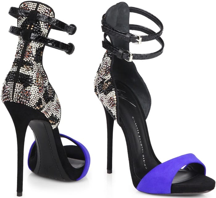 Giuseppe Zanotti Blue Rhinestone-Patterned Suede Sandals