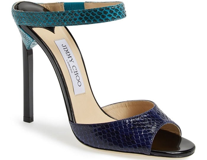 Jimmy Choo "Deckle" Snake-Embossed Leather Sandals