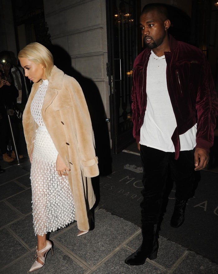 Kim Kardashian styled her mesh white midi dress with a teddy-style fur coat