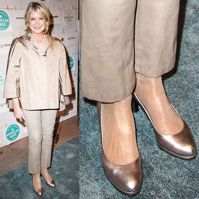 Martha Stewart wearing metallic Christian Louboutin pumps with the soles painted black at the first annual American Made Awards