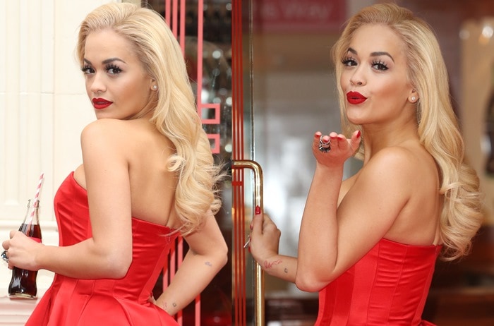 Rita Ora's strapless peplum gown from Veni Vici Couture