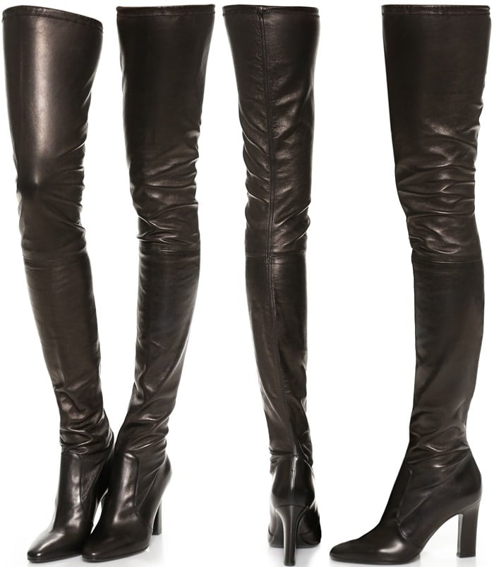 Luxe, soft stretch leather composes these Tamara Mellon thigh-high boots, yielding a sleek, second-skin fit through the shaft
