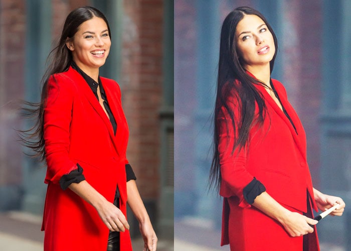 A closer look at Adriana Lima's tailored red blazer by J Brand, which was the centerpiece of her stylish street-style outfit