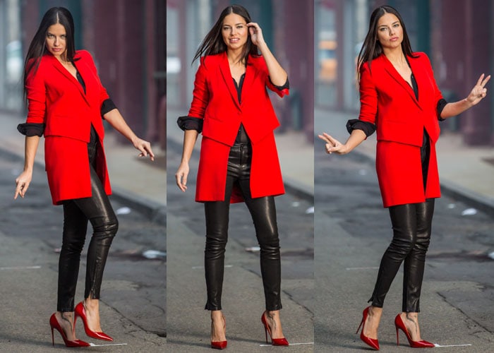 Adriana Lima's sleek leather pants added a powerful and confident edge to her red-hot ensemble