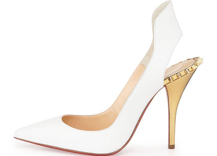 Christian Louboutin "Survivita" Spike Pumps in White/Gold